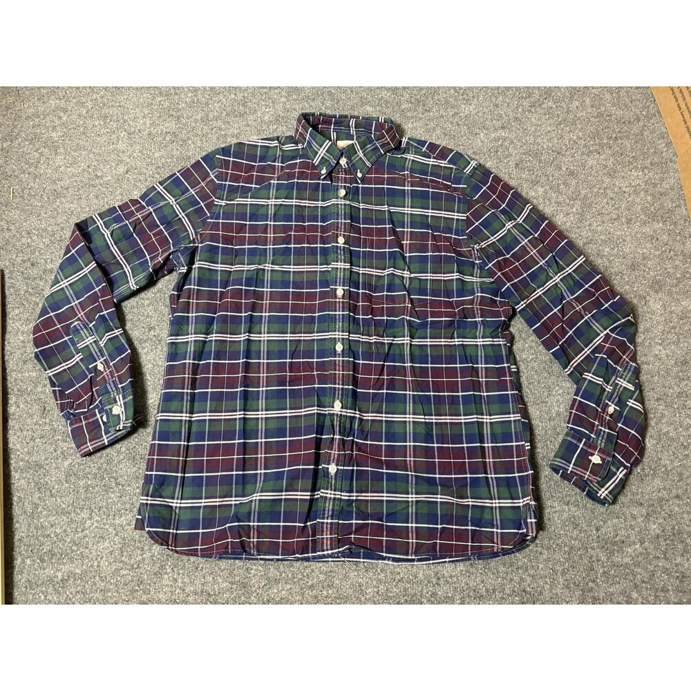 Brooks Brothers Red Fleece Shirt Mens XL Blue Plaid Long Sleeve Button-Down